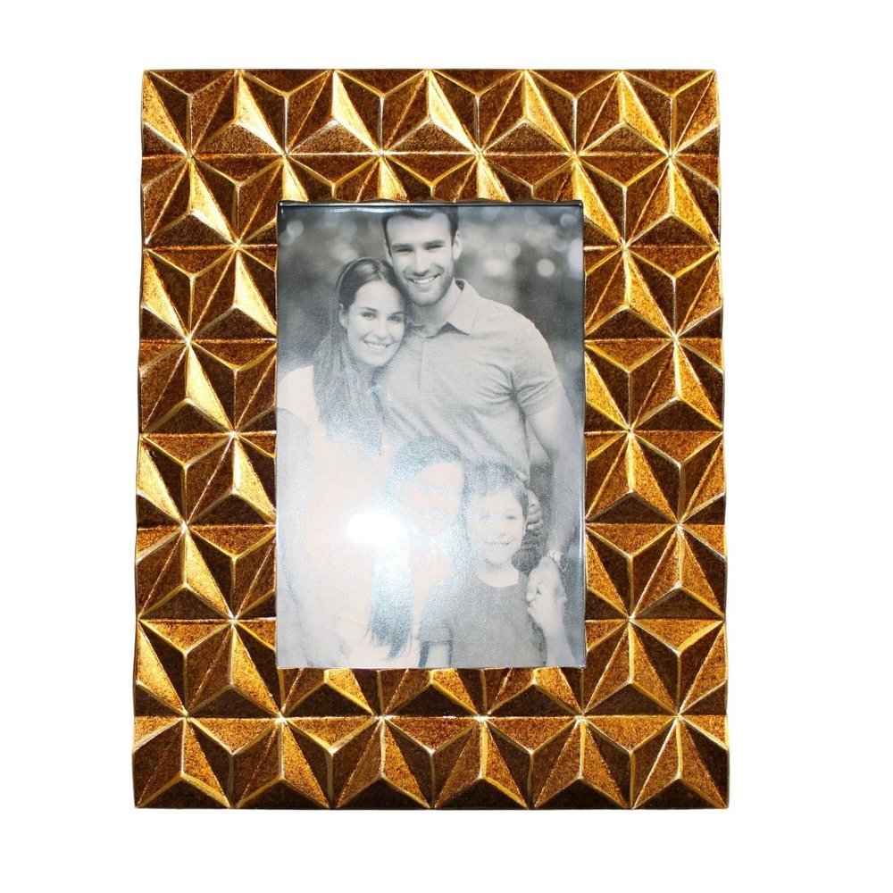 Geometric Design Bronze Picture Frame Holds 4x6 photo Outside 8.5" x 6.75" x .5"